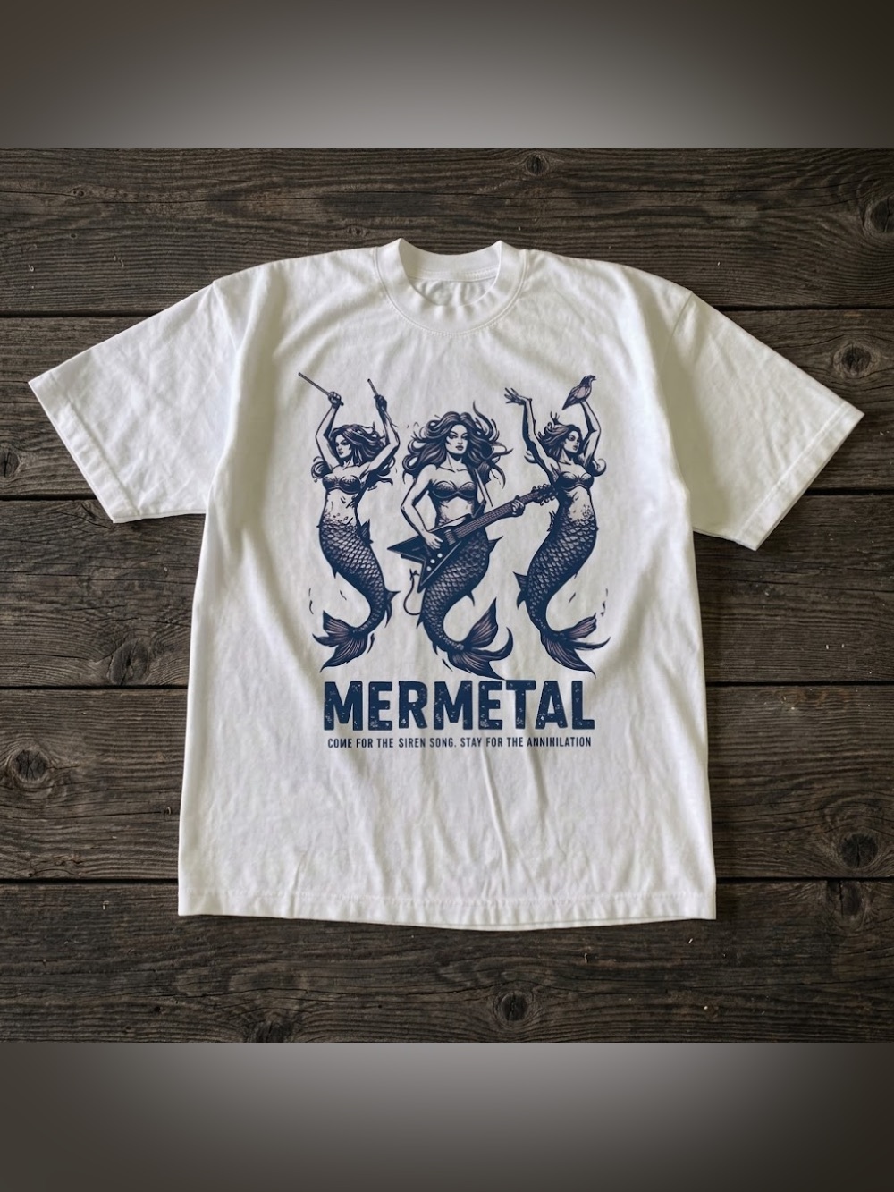 Mermetal Siren Song Mermaids Rock White Heavy Metal Graphic T-Shirt